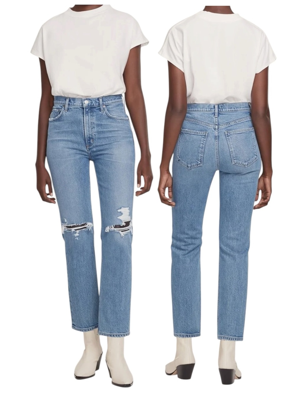 Agolde Wilder Mid-Rise Cropped Light Blue Distressed High-Rise Jeans Whiplash 24